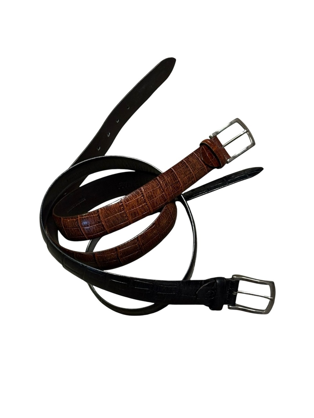 Canali Pair Black Brown Alligator Style Italian Leather Belts Size 34-36 Bundle - Picture 5 of 14